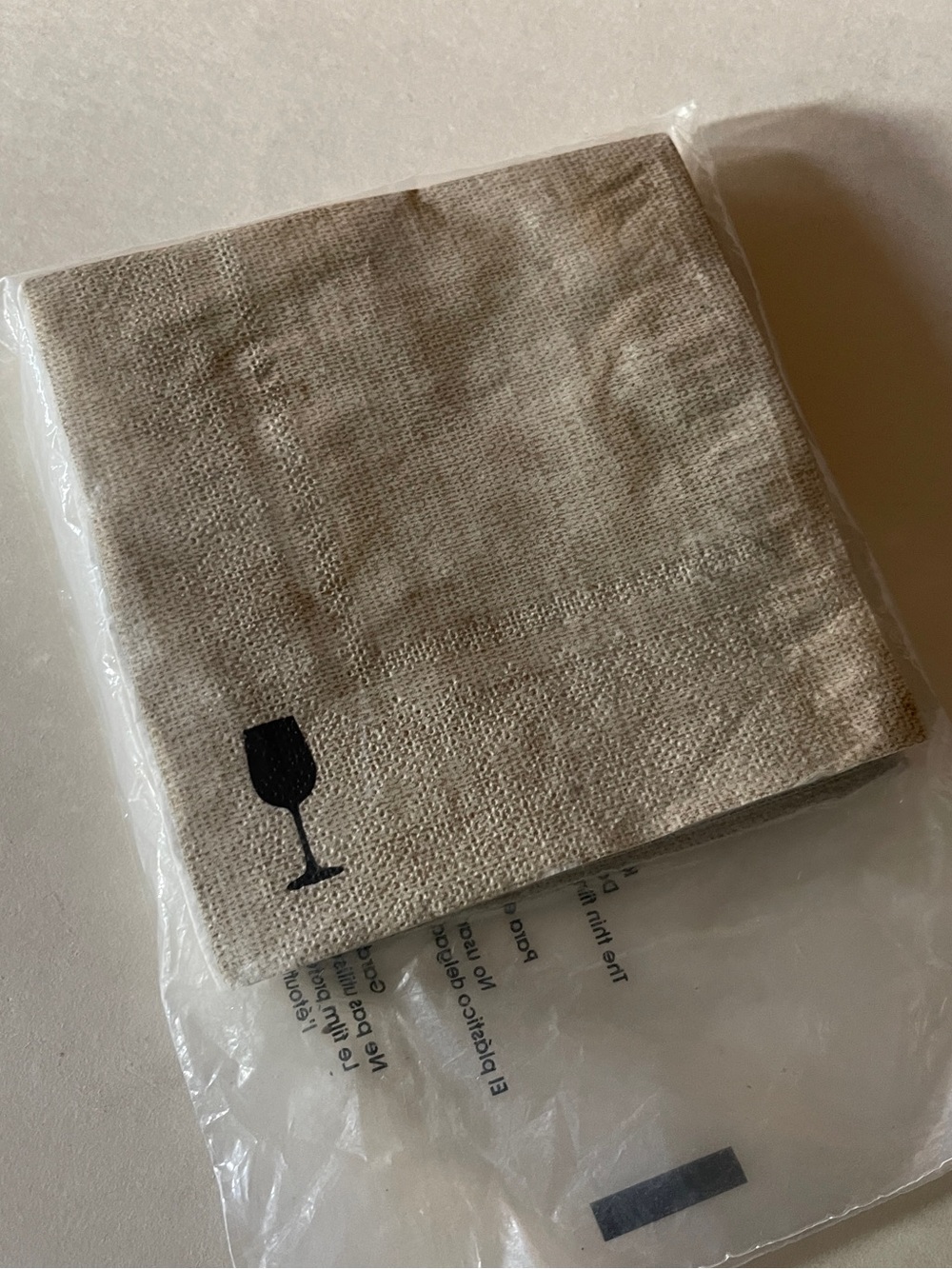 New Neutral Linen paper Cocktail Napkins with Wine Glass Motif